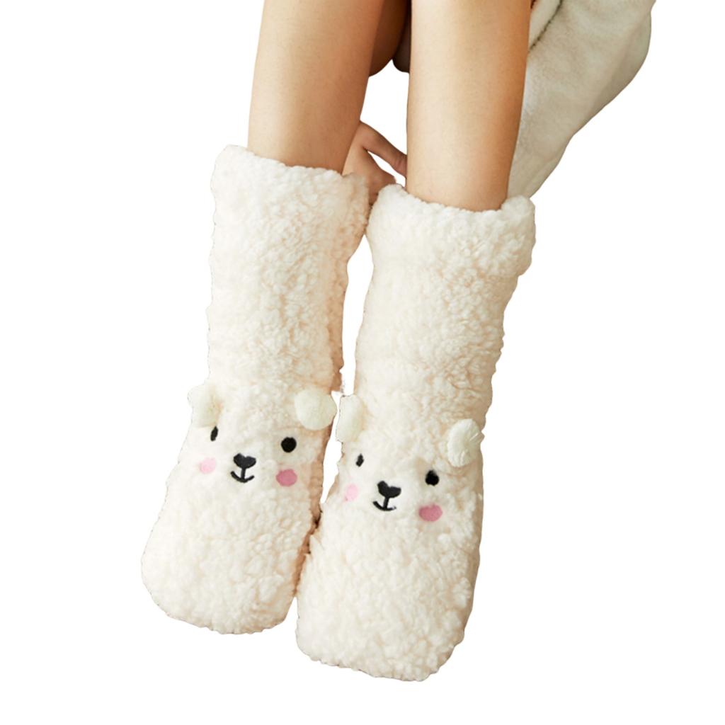 Floor Socks Women Autumn and Winter Velvet Coral Fleece Socks Sleep Home Slippers Snow Socks Confinement Bear Carpet Socks