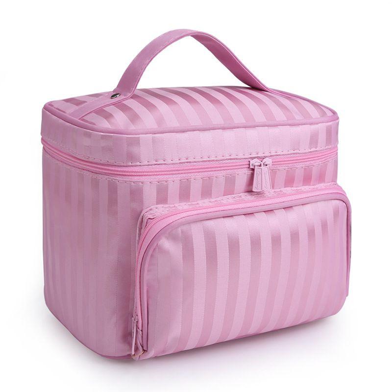 

Capacity Large Wash Bag With Zipper Travel Cosmetic Bag Fashion Women Striped StripePink