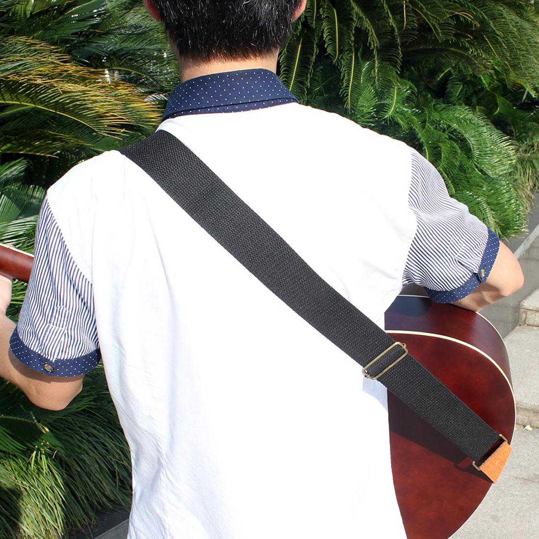 

Бавовняний ремінець з регульованим поясом і кінцями з PU шкіри для електроакустичних народних гітар чорний