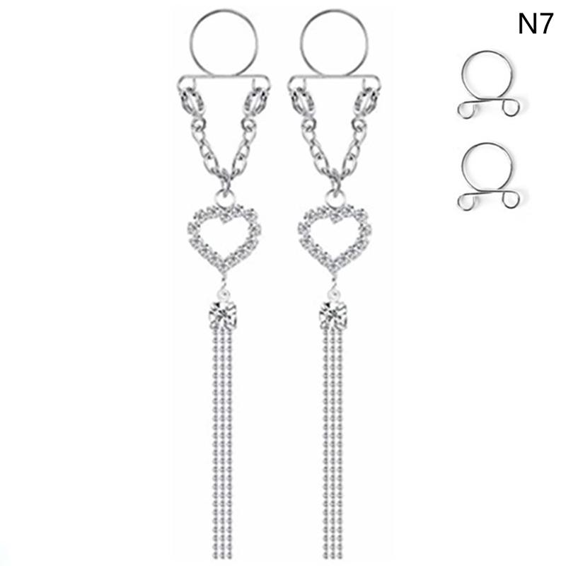 1 Pair Sexy Tassel  Butterfly Pendant Fake Nipple Ring For Women Girls Adjustable Faux Nipple Piercing Body Jewelry