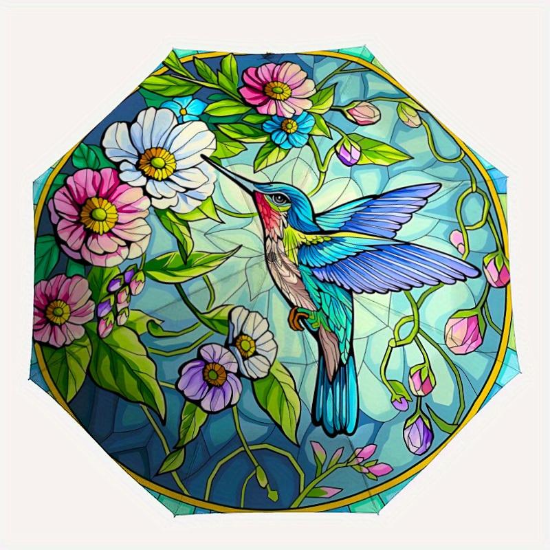 

1pc Hummingbird Flowers Compact Travel Umbrella, Automatic Folding Lightweight Windproof 8-Bone Reinforced Design, Portable for Backpack Dur