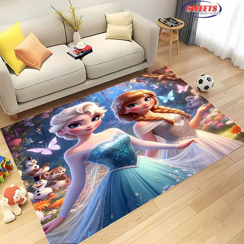 Gefrorene Elsa Anna Prinzessin 3D HD Teppich Kinderzimmer Wohnzimmer Rutschfester Bodenläufer Sofamatte Dekor