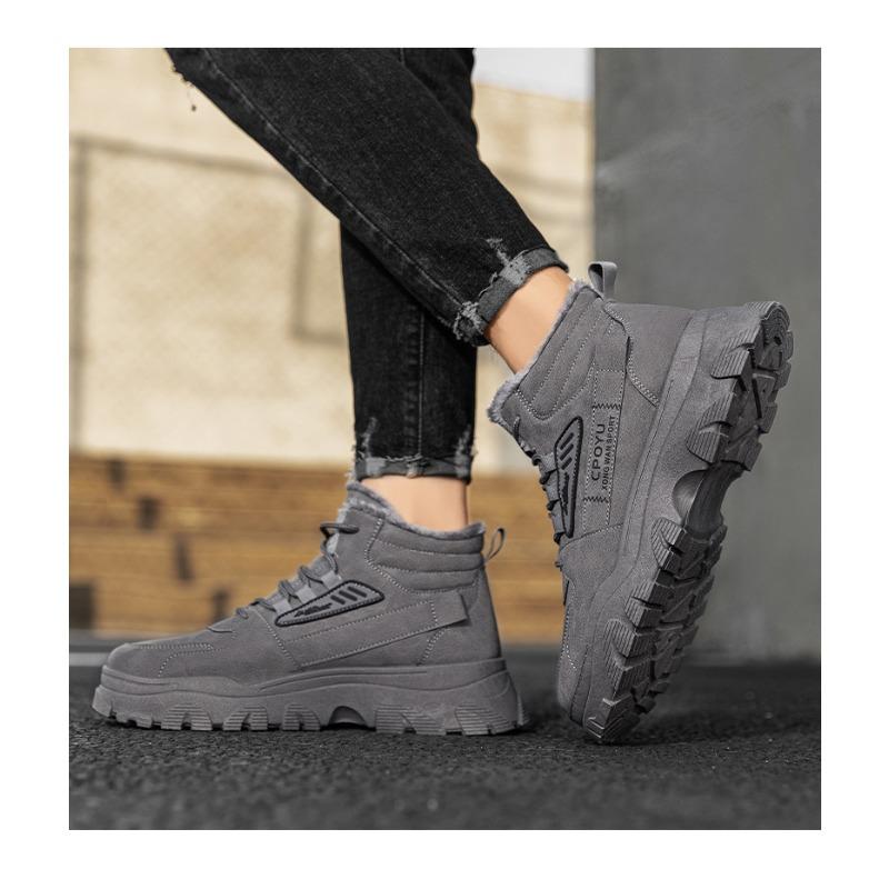 High-top Men's Fleece-lined Cotton Shoes, Casual Work Shoes for Men, Trendy Martin Boots, Cold-proof and Warm.