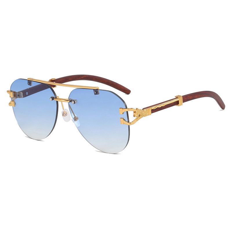 Leopard toad glasses sunglasses wood grain legs double beam frameless trimmed sunglasses European and American fashion trendy sunglasses retro