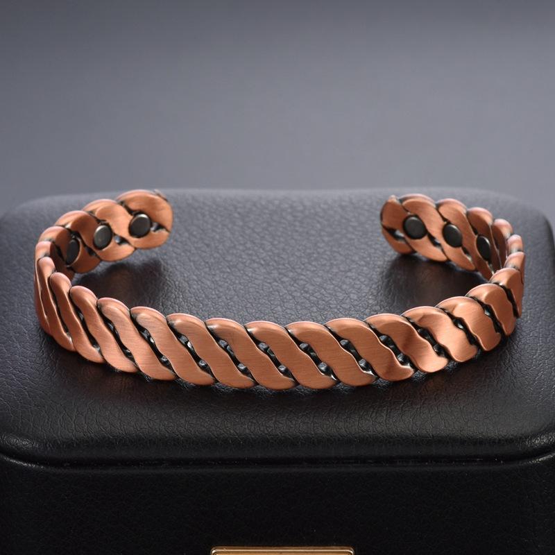 2026 Retro Style 99.9% Pure Red Copper 6 Magnetic Opening Braided Twist Copper Magnetic Bracelet
