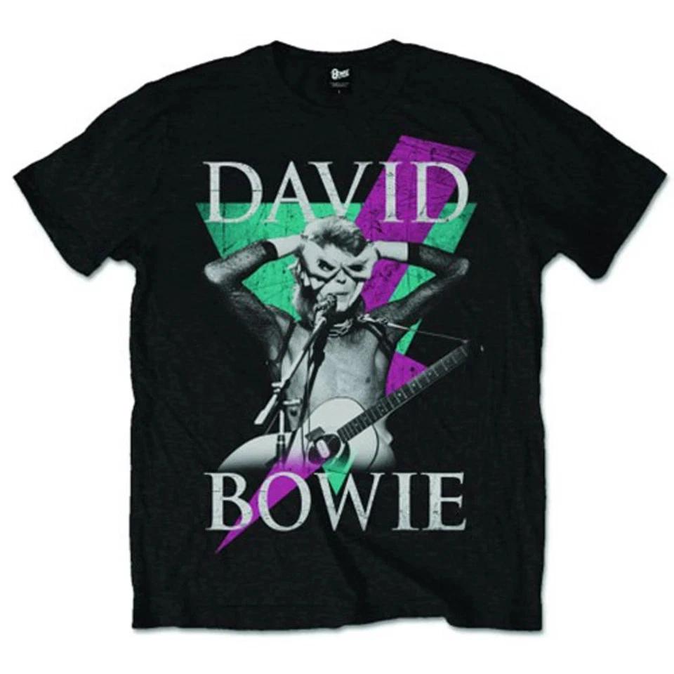Officially licensed David Bowie Thunder Mens Black 100% Cotton T-shirt Mens Tees Top David Bowie Tee XL