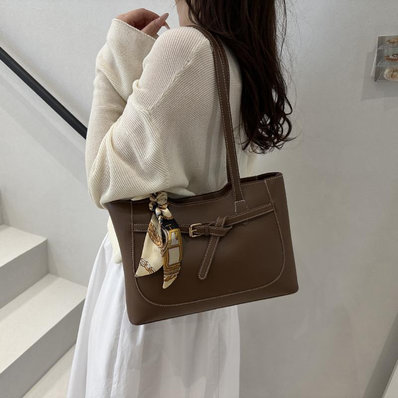 Retro Commuter Shoulder Bag  Simple Pu Leather Tote Bag Underarm Bag Female Versatile Large Capacity Handbag