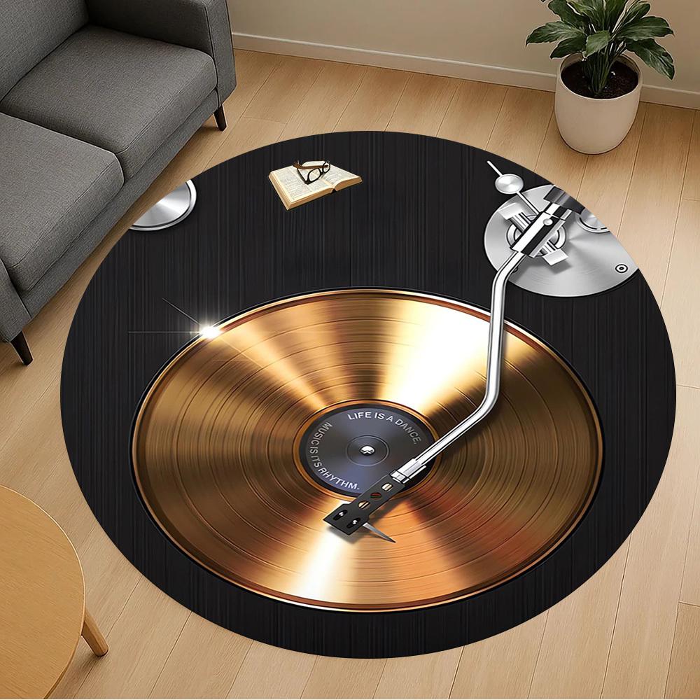 1PC Gold Vinyl DJ Turntable Round Chair mat Area Rug - Non-Slip, Floor Mat for Office, Bedroom, home decor Christmas Gift c0528129