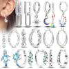 Creolen 925 Silber Funkelndes Herz Mond Stern Runder Kreis Hängeohrringe Für Frau Weiblich Hochzeit Party Schmuck Geschenk