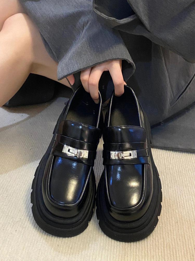 

[Pelanglica] Нишевый дизайнерский сенс, черные лоферы на толстой подошве с увеличением высоты для женщин, новая британская модель одинарной обуви для женщин 40 чёрный