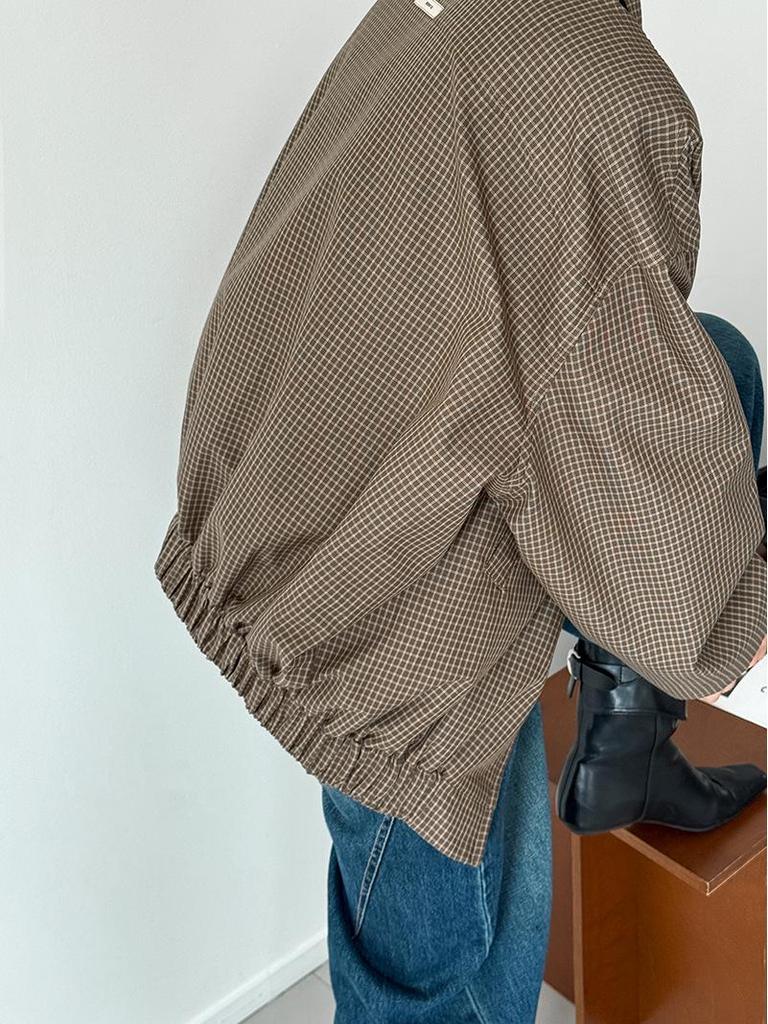 Orange Zhi Retro Houndstooth Lapel Short Coat - Versatile Autumn Style