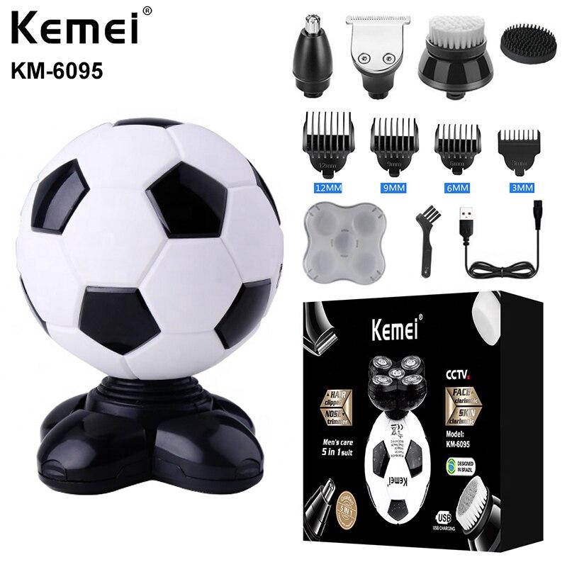 

Kemei KM-6095 5в1 футбольная электробритва для мужчин, бритва, идеальная лысая голова, беспроводные роторные машинки для стрижки волос, водонепроницаемый комплект