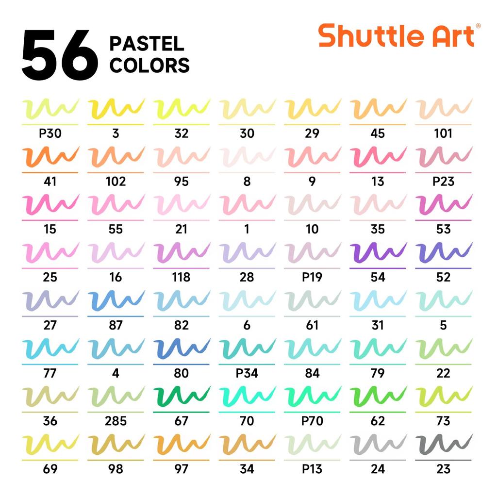 Shuttle Art Art Marker Brush Pastel Brush and Fine Twin for Homework Pens, Tip, Colors, 56-Color Set, Water-Based, Tip, Markers, Water-Resistant,