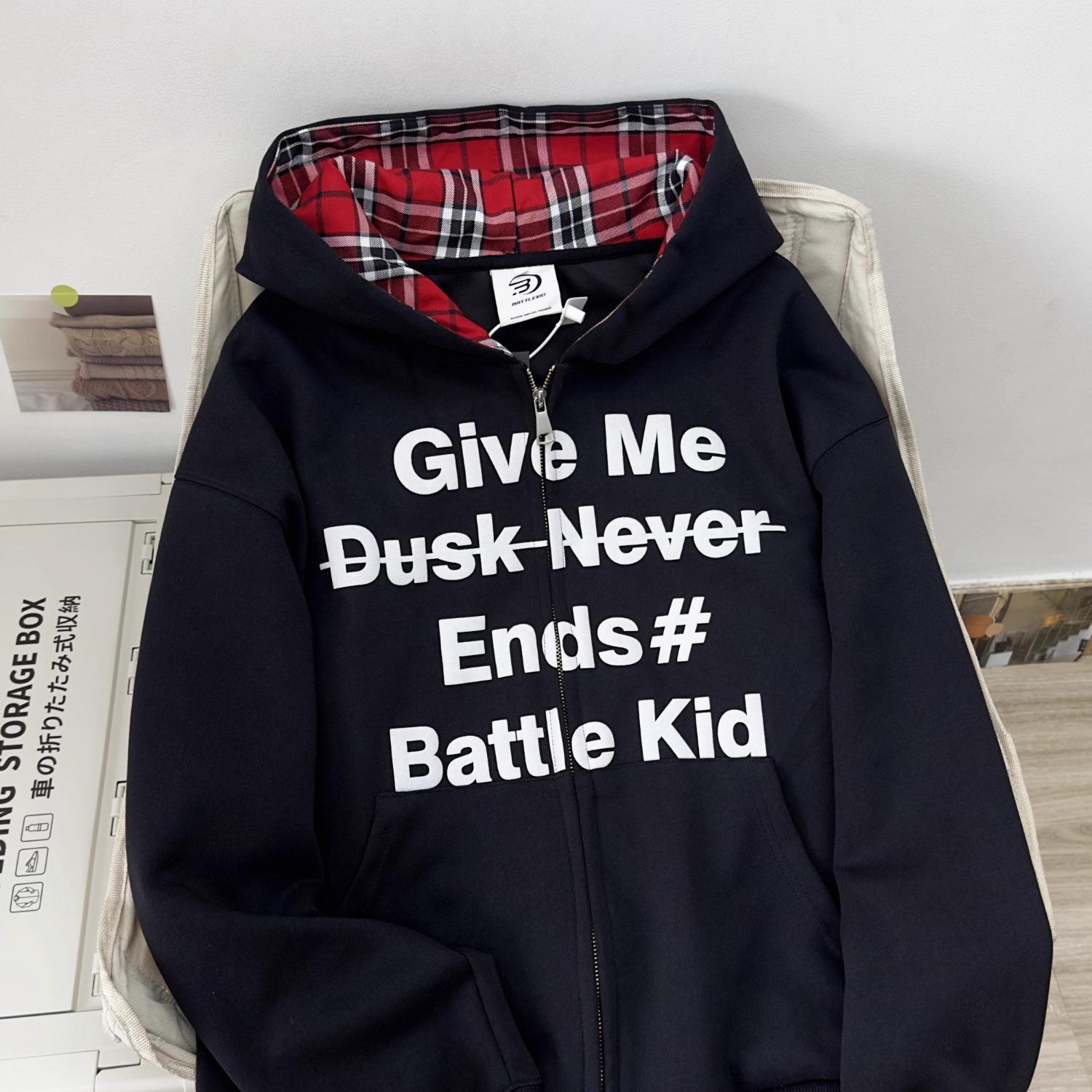 

Unisex Heavyweight Faux Two-Piece Plaid Patchwork Hooded Sweatshirt: Spring/Autumn Versatile Trendy Couple Style Cardigan Jacket XL чорний