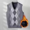 Gilet Uomo Autunno Inverno Stampa Rombo Scollo a V Senza Maniche Ampio Color Block Maglia Spesso Caldo Morbido Lunghezza Media Applicazione Pullover Gilet Maglione Uomo Primavera