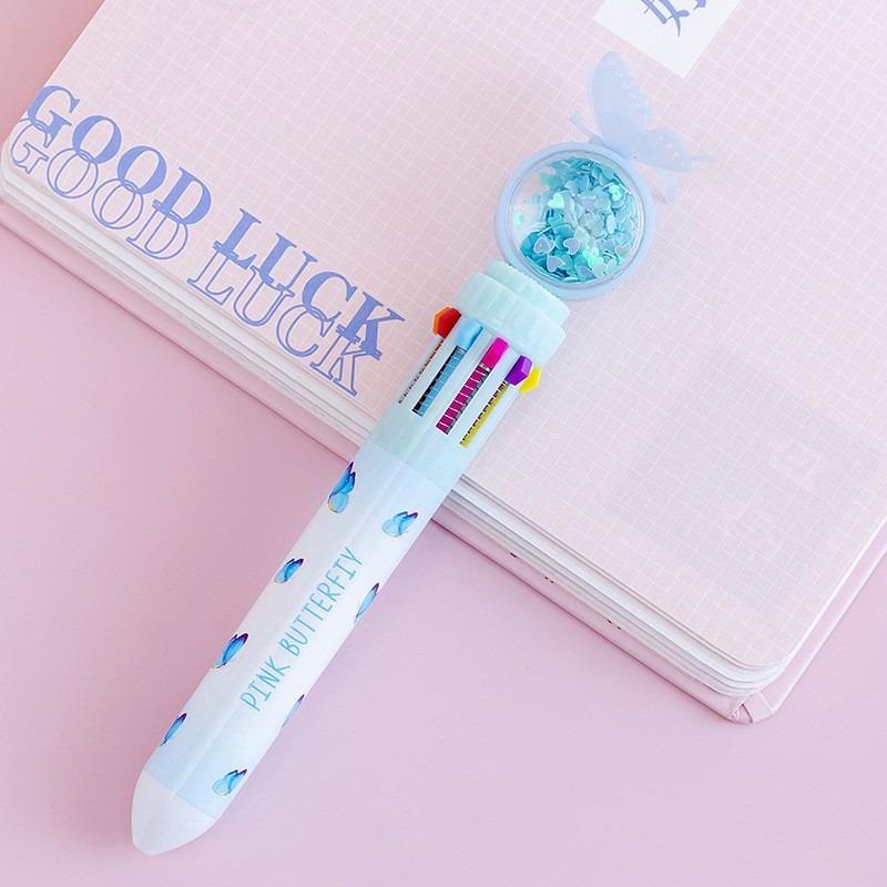 Cartoon Butterfly Ten Color Retractable Ballpoint Pen Multifunctional Student Stationery For Hand Account