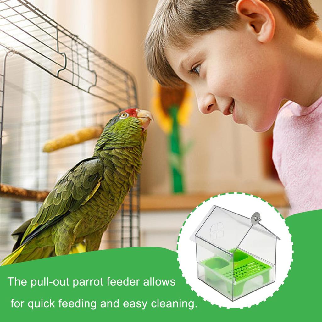 Removable External Parrot Feeder For Outdoor Use, Bird Feeder House, Transparent Bird Bath, Easy To And Clean