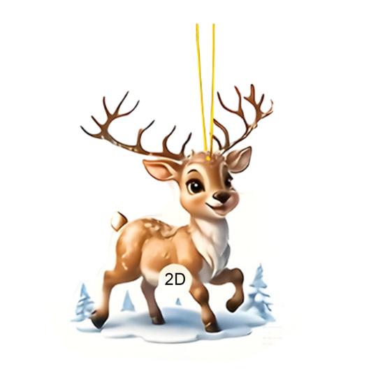 Yousheng 2D Flat Reindeer Car Rear View Mirror Charm Acrylic Cartoon Elk Christmas Tree Hanging Ornament Auto Interior Accessories for Window Wall