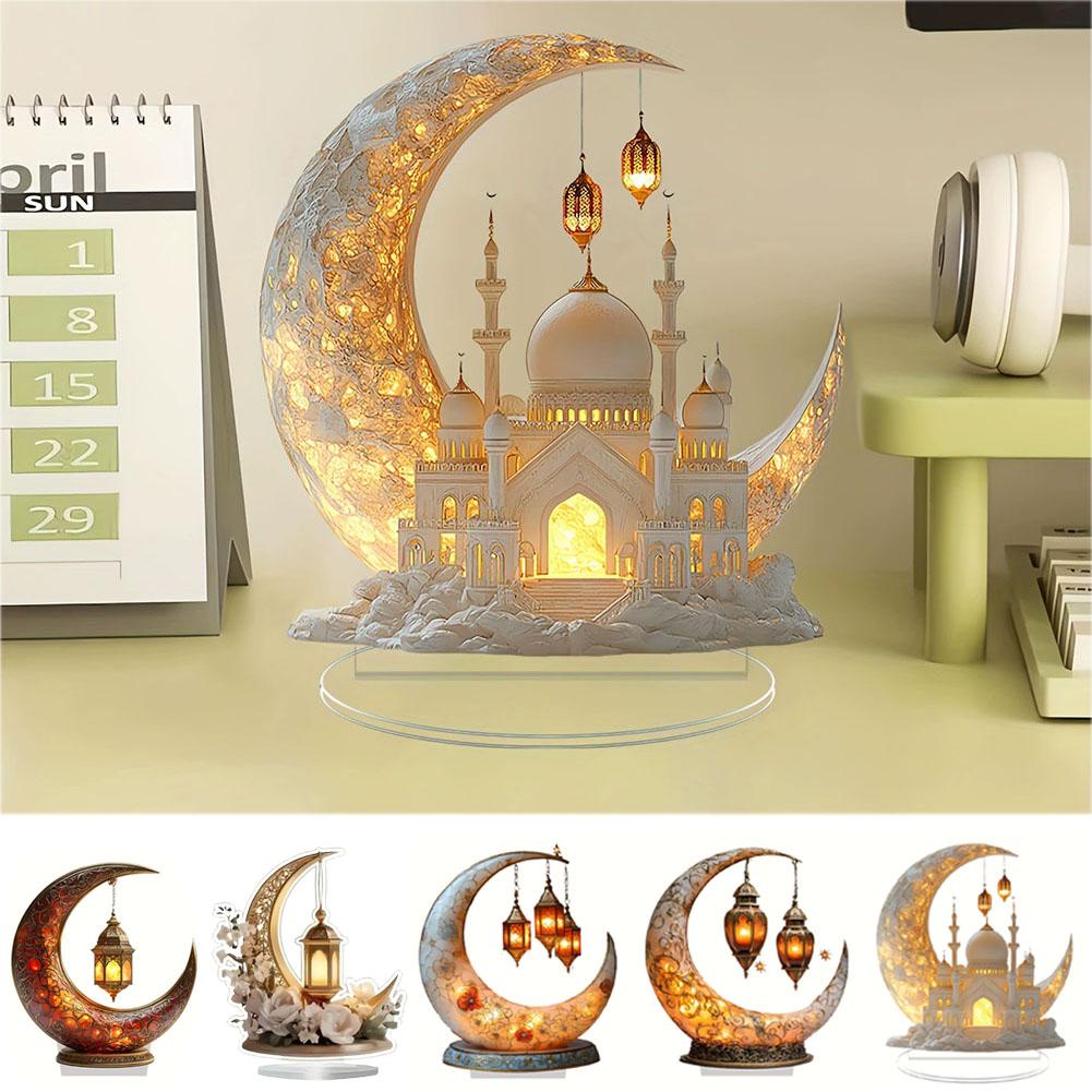 Colorful Printing Acrylic Moon Lantern Flat 2D Art for Bedroom Desktop Family Craft Christmas Party Decoration Festival Gift