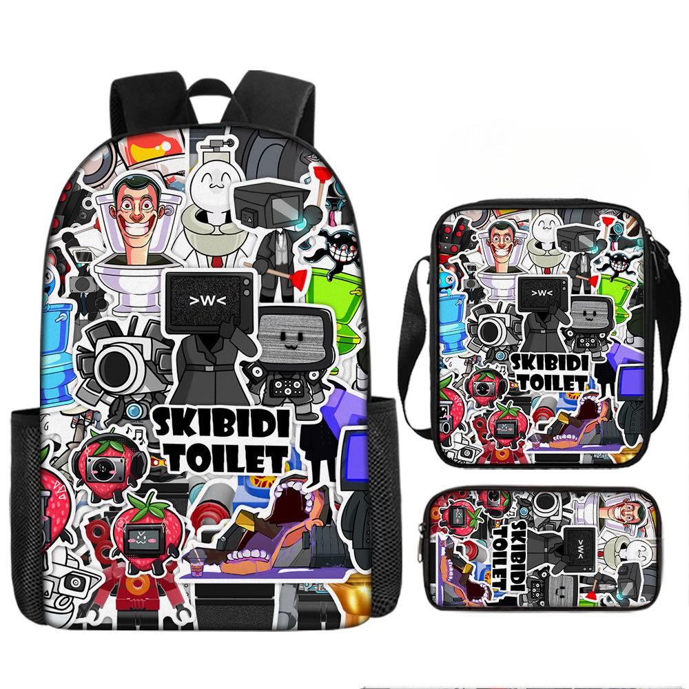 Toilet Man And Monitor Person Skibidi Toilet Game Cartoon Backpack, Crossbody Bag, Pencil Case pen bag