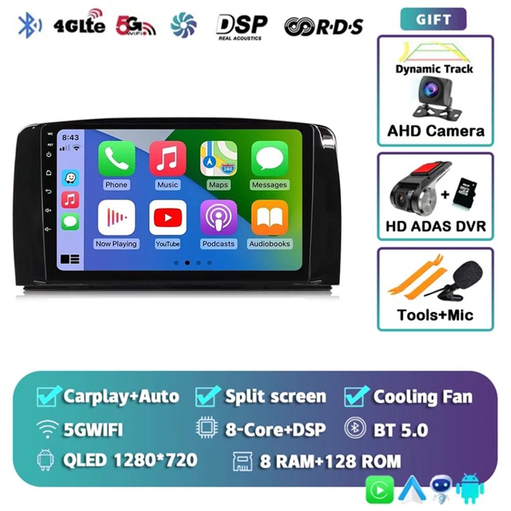 Android 14 QLED Car Radio Carplay Multimedia GPS Player BT For Mercedes Benz R Class R300 R350 R280 R320 R500 W251 2007 - 2011