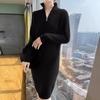Semi-turtleneck zipper sweater skirt autumn and winter new lazy long loose large size knitted dress women
