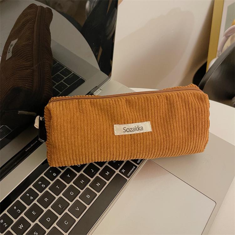 Little White Rabbit Corduroy Pencil Case – Vintage Solid Color Stationery Bag for Students