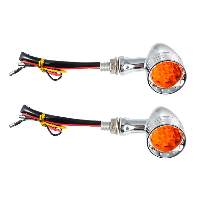 1 Pair Black/Chrome Motorcycle 12V Amber Mesh Lens LED Turn Signal Brake Light Universal 10mm Aluminum Housing