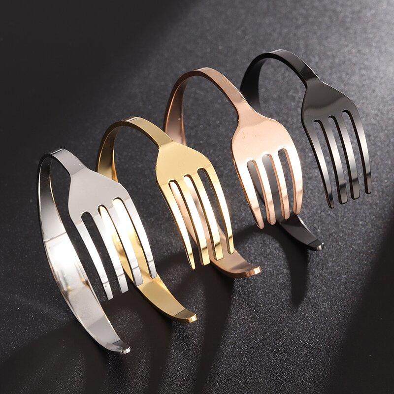 Modeontwerp Roestvrij Staal Gebogen Tafelgerei Vork Open Armband Mannen en Vrouwen Persoonlijkheid Bedel Hip Hop Casual Sieraden Cadeau