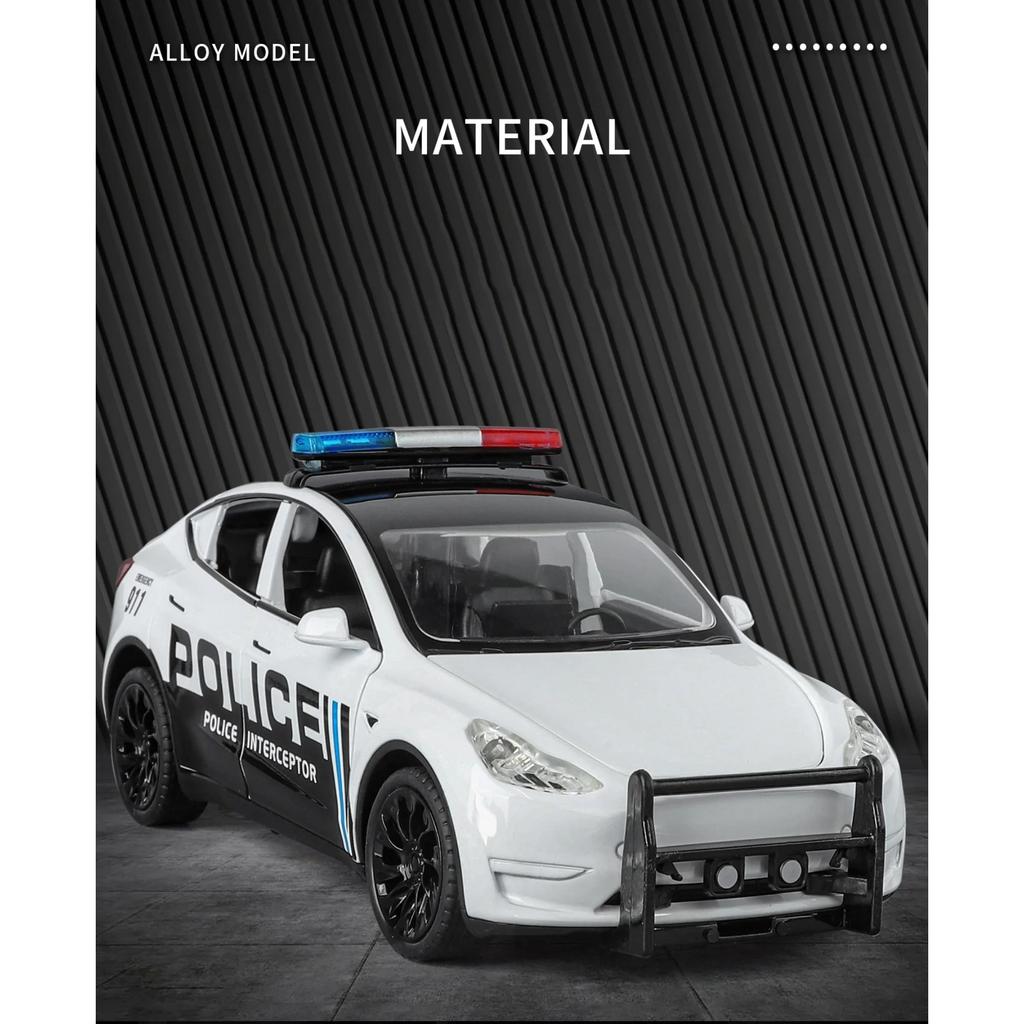 1/24 Tesla Model Y SUV Alloy Police New Energy Car Model Diecast Metal Vehicles Car Model Simulation Sound and Light Children Toy Gift