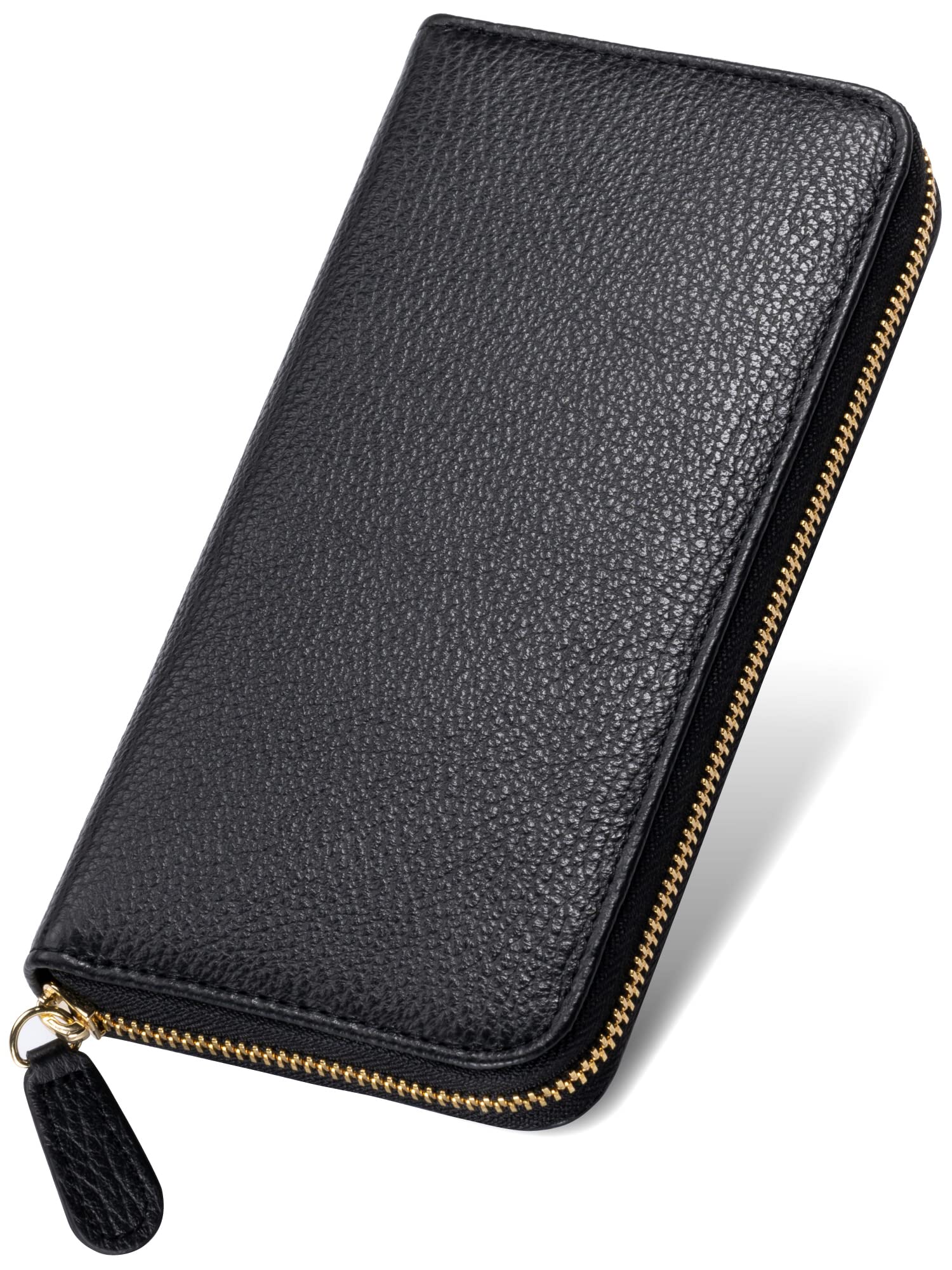 Женский длинный кошелек Mura из натуральной итальянской кожи с защитой от усадки кожи (черный)