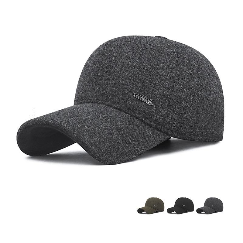 Autumn Winter Middle-Aged Hat Men's Woolen Thick Warm Ear Protection Baseball Cap Outdoor Velvet Cold-Proof Cap