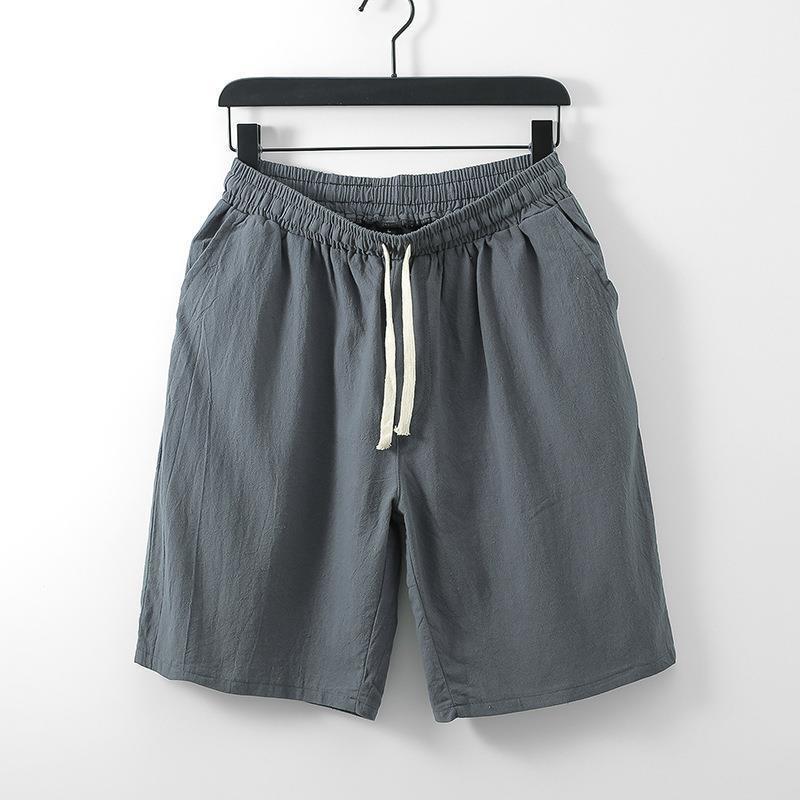 Men Summer Linen Shorts Men Fashion Casual Linen Short Pants Shorts Solid Color Elastic Waist Bottoms