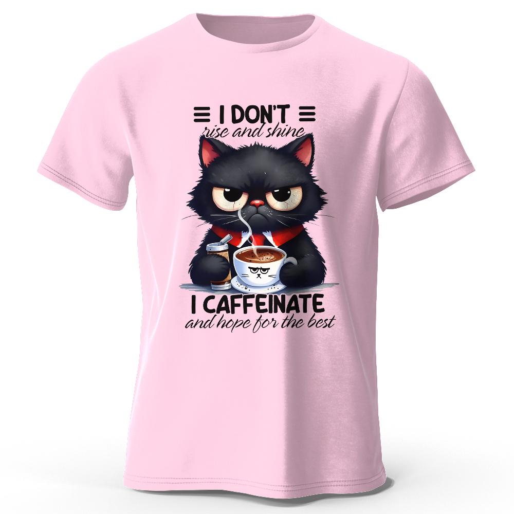 

Coffee Loving Cat Print 100 Cotton TShirt Soft Breathable Round Neck Short Sleeve Tee Unisex Fun Quirky Style S
