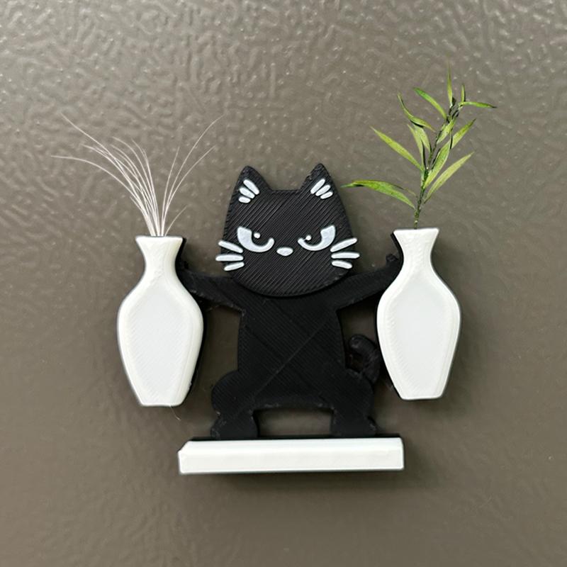 Cat Whisker Collector Double Vase Magnet Animal Shape Cute Magnetic Mini Vase Fridge Decoration for Kitchen Refrigerator Storage