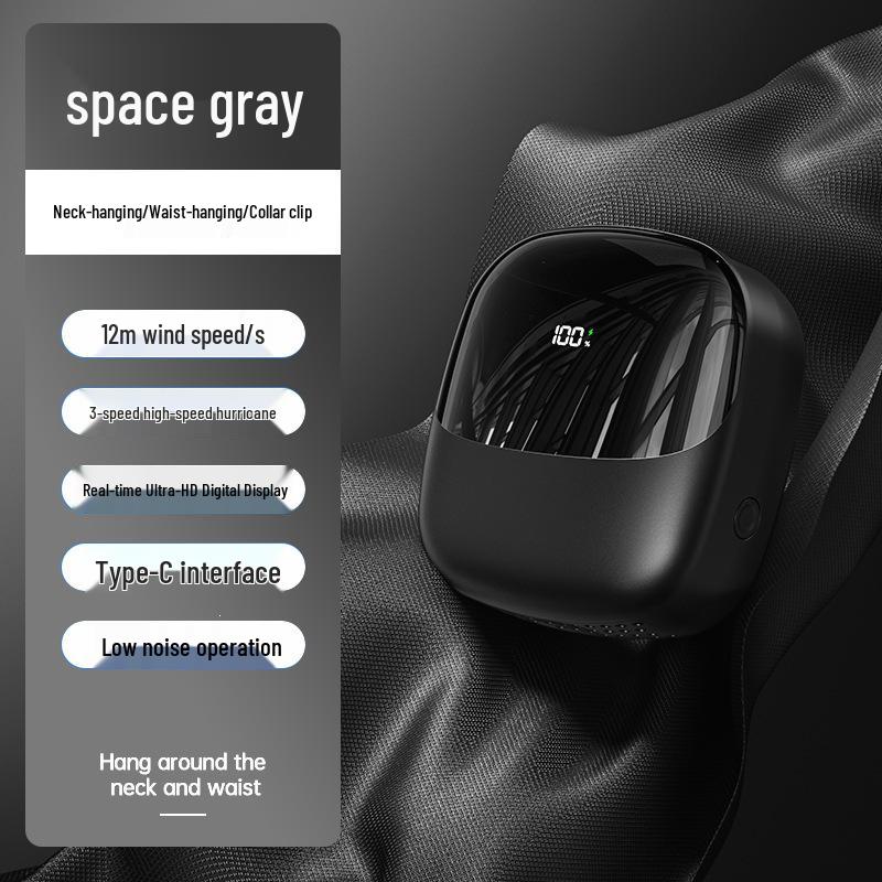 Neck and Waist-Hanging USB Mini Fan with Digital Display