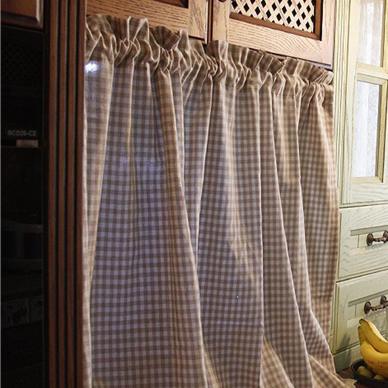 Tende corte a quadri beige per armadietti, tende a pannello rustiche da fattoria con passanti per bastone, pronte all'uso per cucina, caffè, decorazioni per la casa