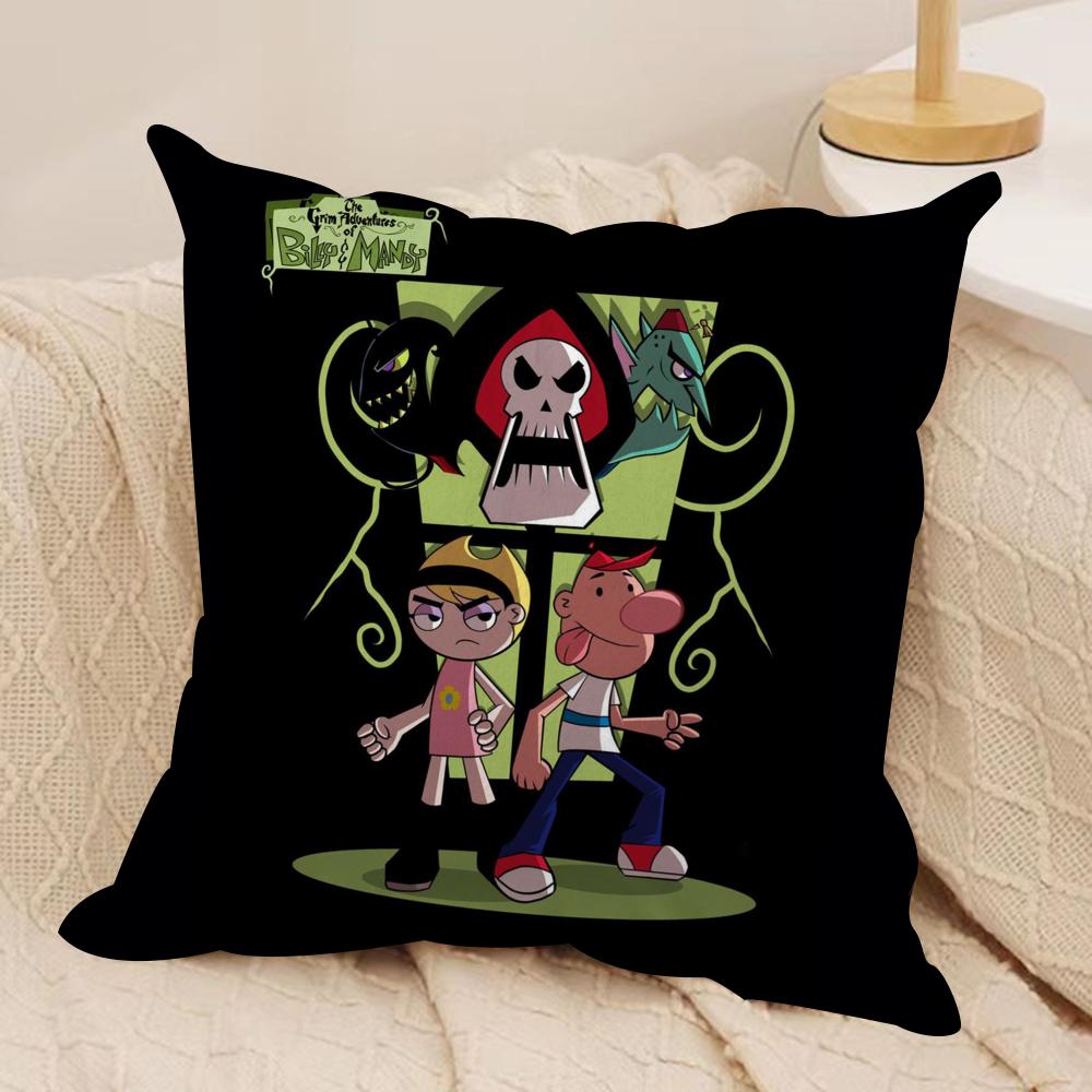 B-Billy & Mandy'sAdventure Cushion Cover Silky Short Plush Double-Sided Printed Pillow Case for Sofa All Seasons Home Decor Gift