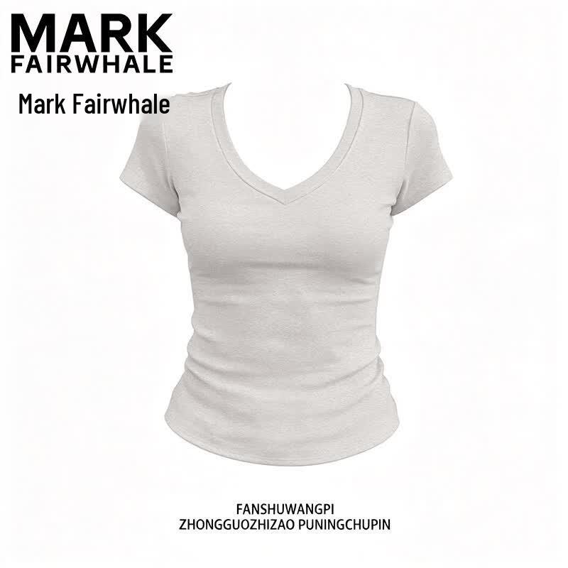 MARK FAIRWHALE Women s V-Neck Slim Fit Short Sleeve T-Shirt L