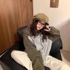 Women's Retro Color Block Patchwork Oversized Hoodie Jacket for Autumn