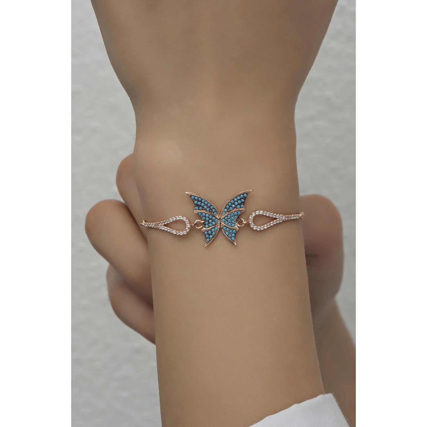 

Браслет-бабочка из стерлингового серебра 925 пробы с бирюзовым камнем