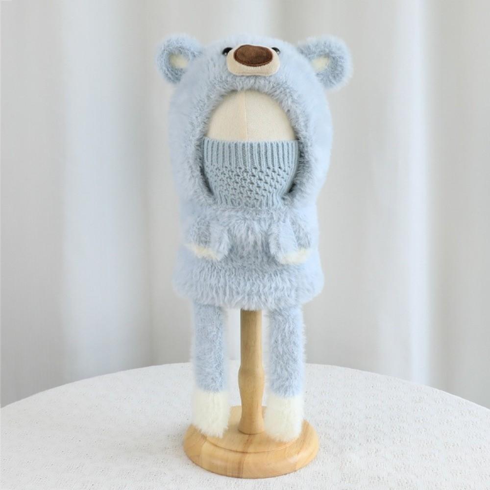 Polyester Winter Balaclava Hat Warm Plush Lining Plush Bear Hat Fun Kids Hooded Scarf  Outdoor Play