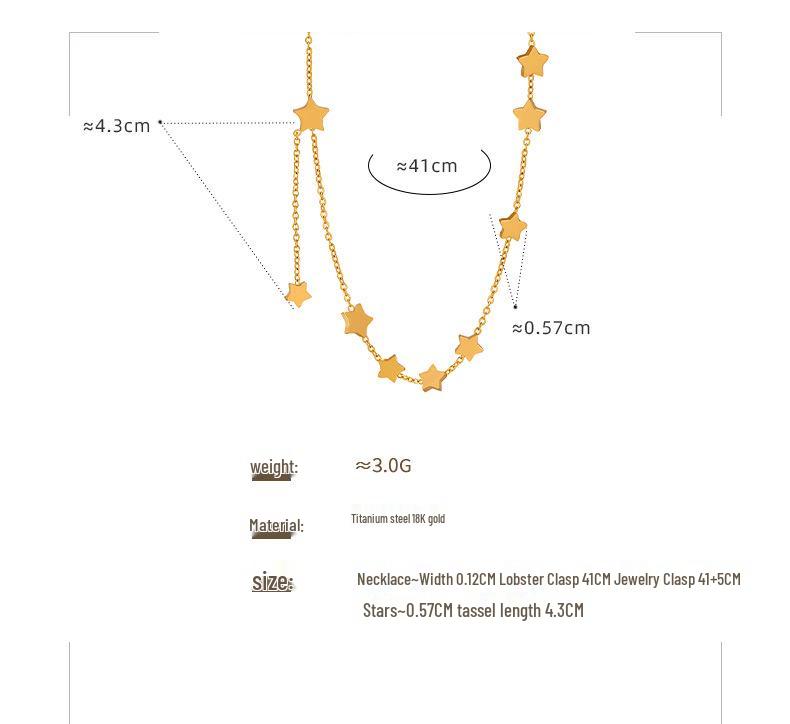French Retro Star Tassel Pendant Necklace: Women's Titanium Steel Clavicle Chain Jewelry.