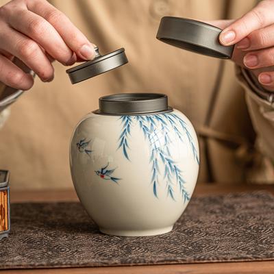Tragbare Aluminiumlegierung Teedosen Keramik Feuchtigkeitsdichte Lagerbehälter Teebbehälter Dose Chinesisch Japanisch Retro Glas Teegeschirr