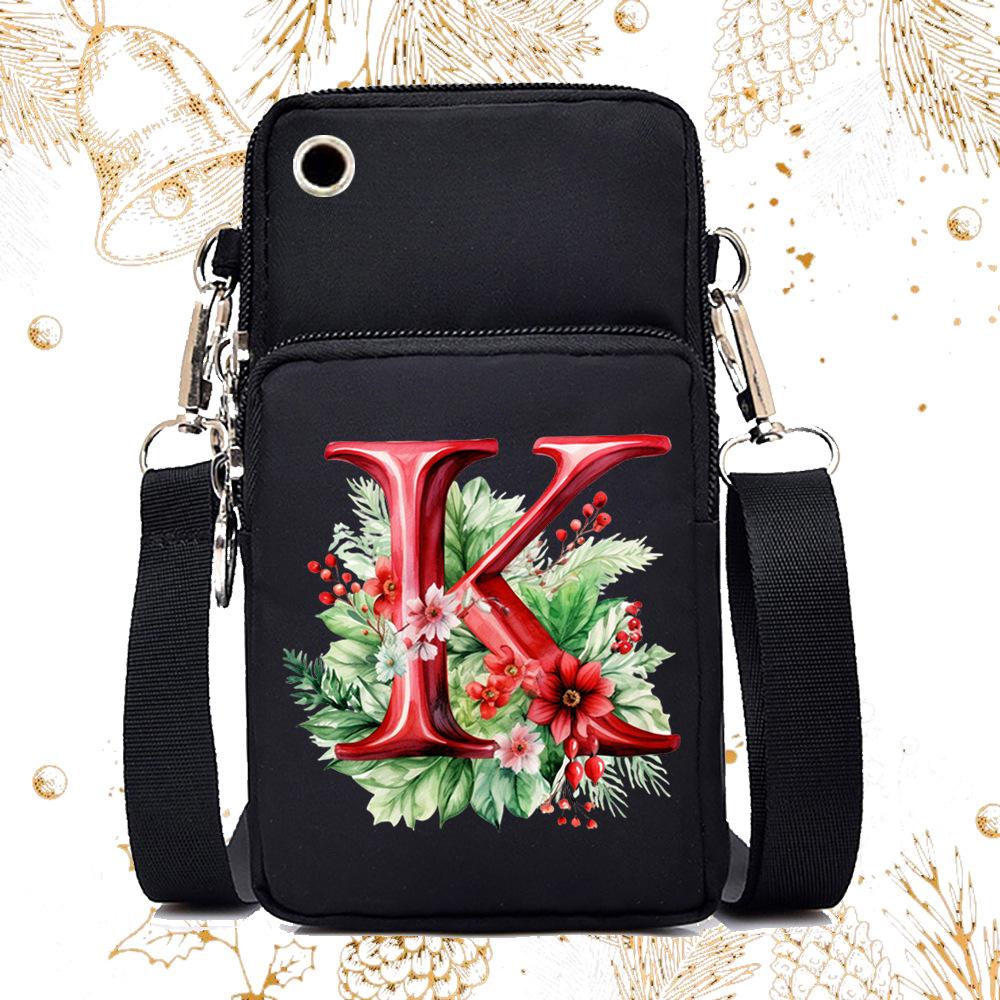 Creative 26 English floral letter printing trend messenger bag casual portable multi-function lightweight mobile phone bag