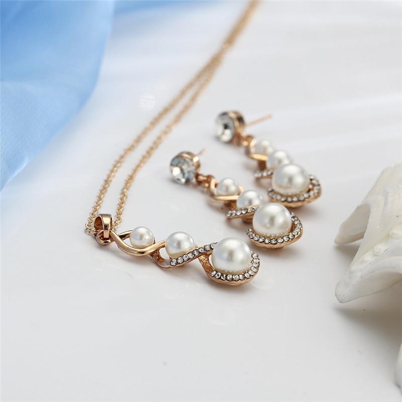 Long Pendant Necklace Drop Dangle Earrings Set Bridal Women Fashion Wedding Jewelry Accessories AVE