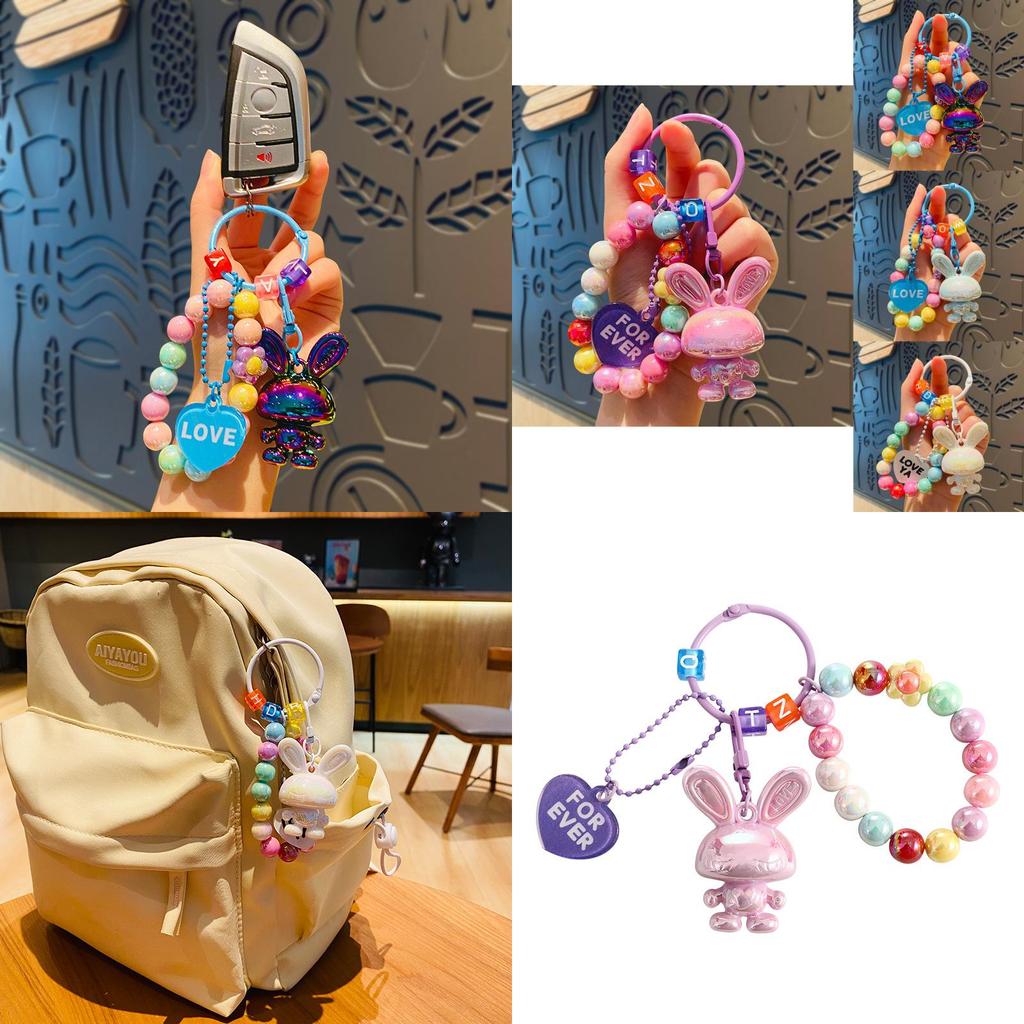 Cute Cartoon Rabbit Bead Bracelet Keychain Adorable Couple Backpack Accessories