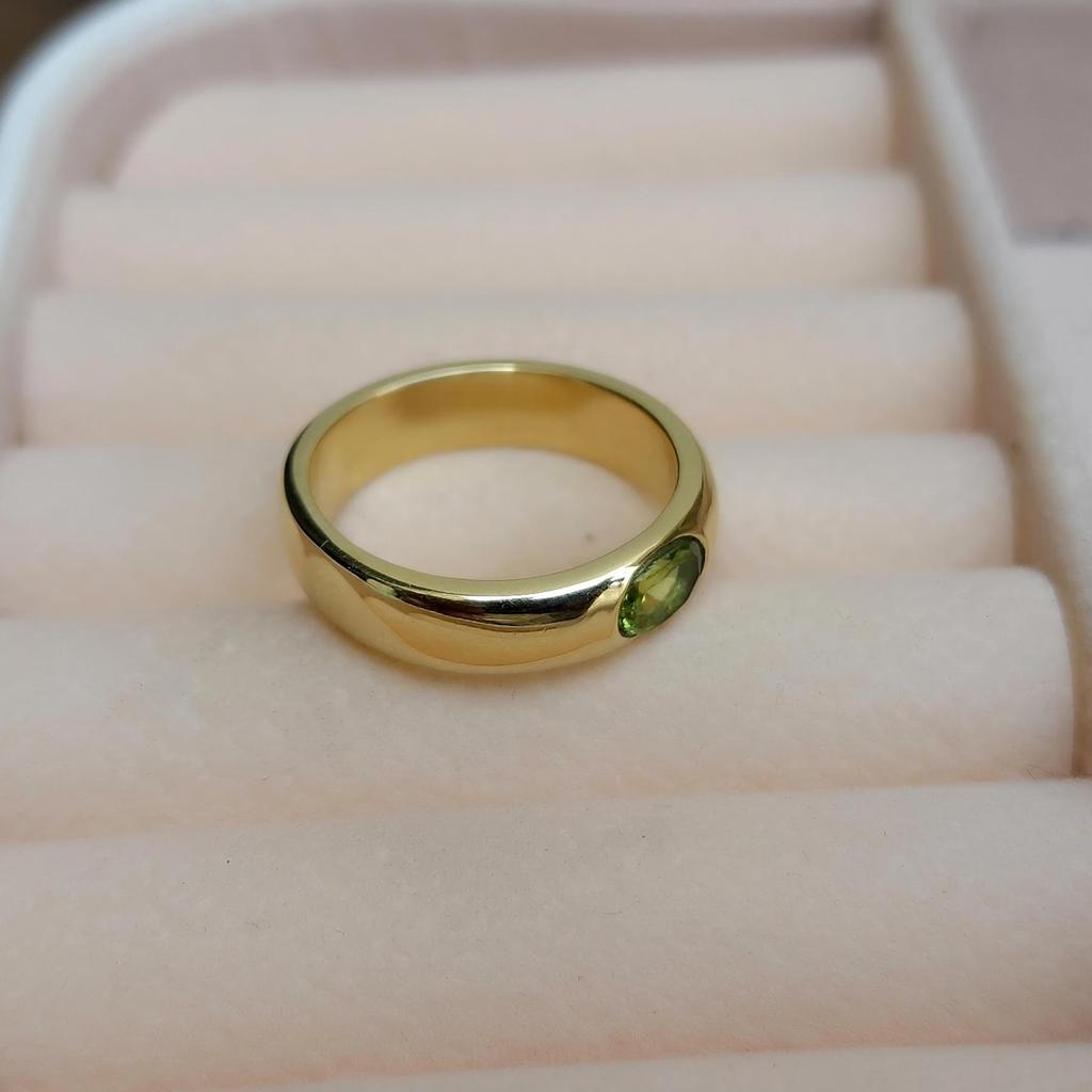 Natural Peridot Signet Sterling Silver Yellow Gold Fill Ring Jewelry