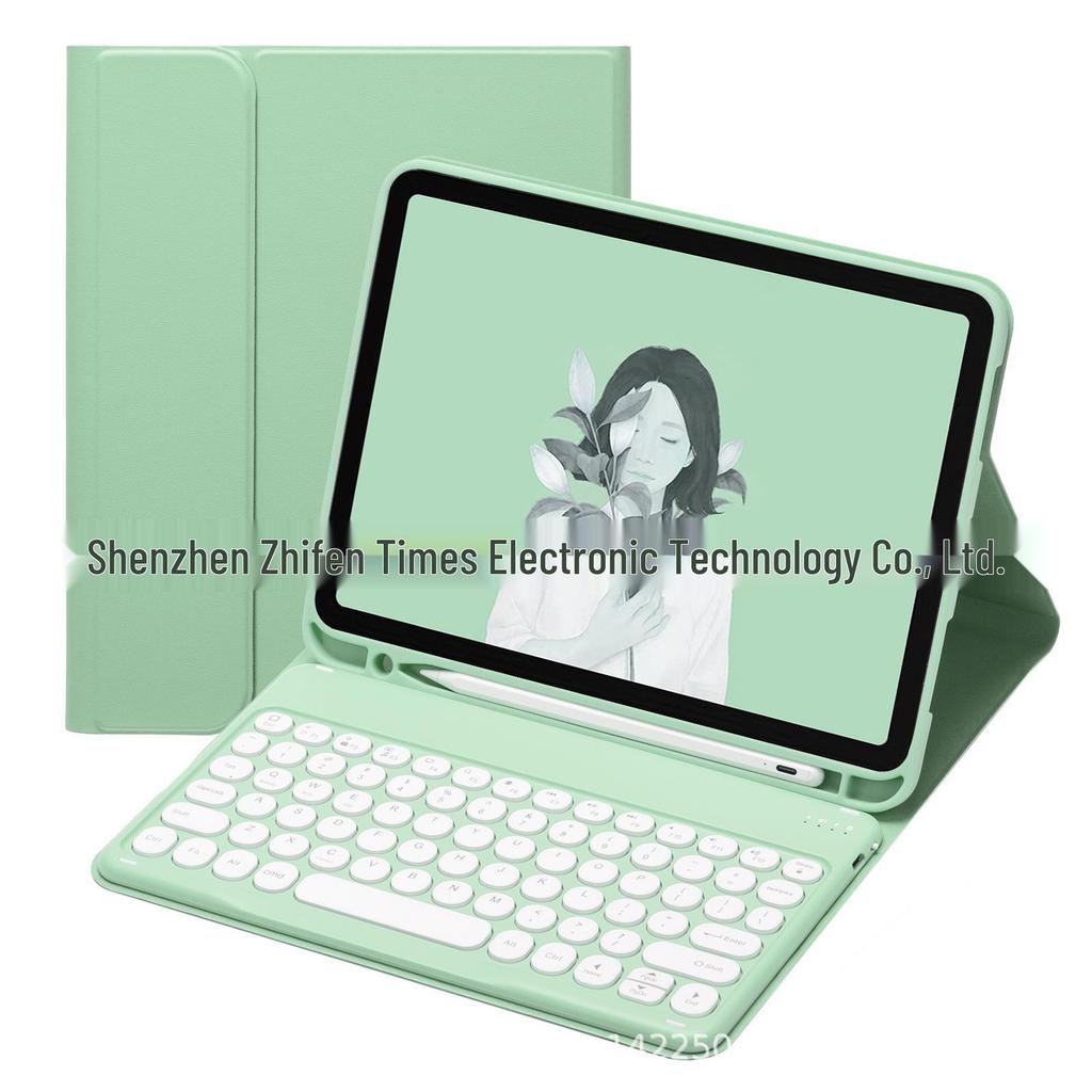 iPad Round Key Bluetooth Keyboard Leather Case with Pen Slot for Air/Pro/A16