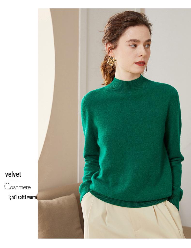 Women's Cashmere Half-High Collar Knit Sweater - Loose, Slimming Base Layer Top